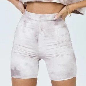 Princess Polly Shelton Biker Shorts High Rise Cream Tie Dye Size 8 US